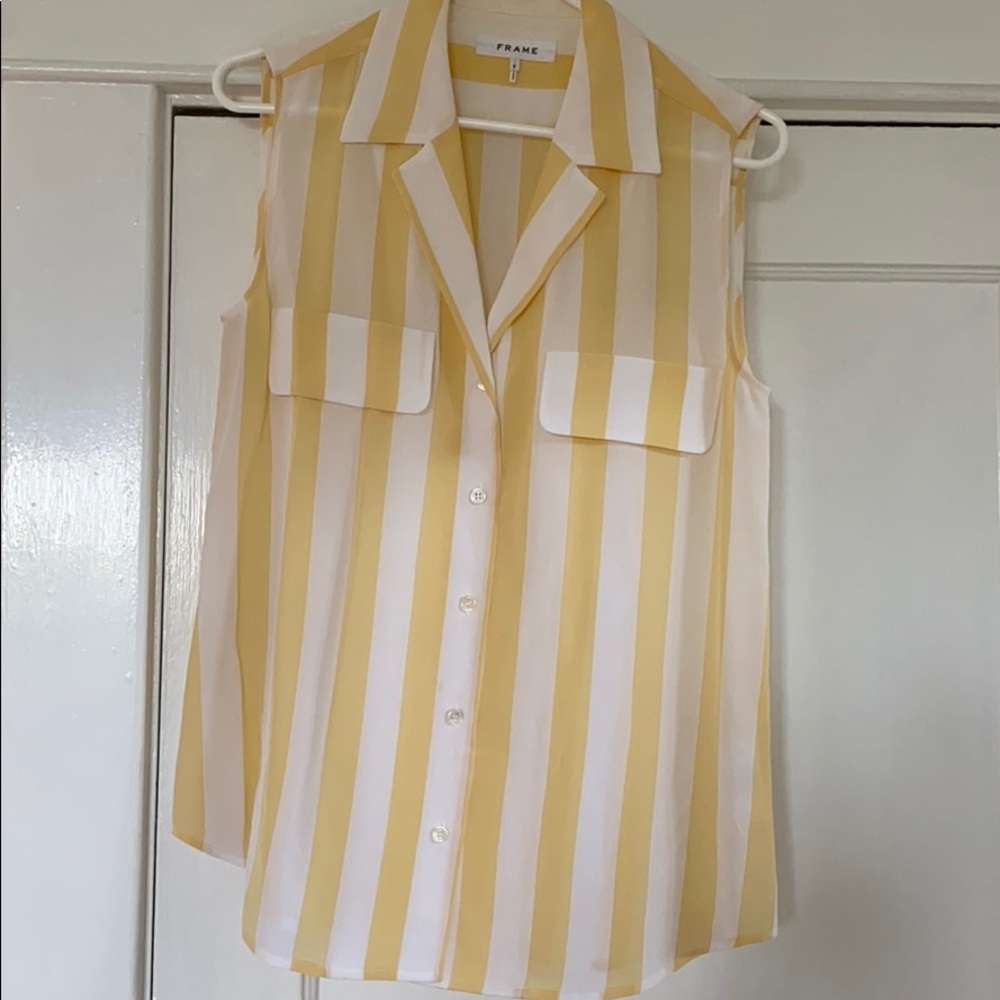 Frame yellow striped sleeveless buttondown